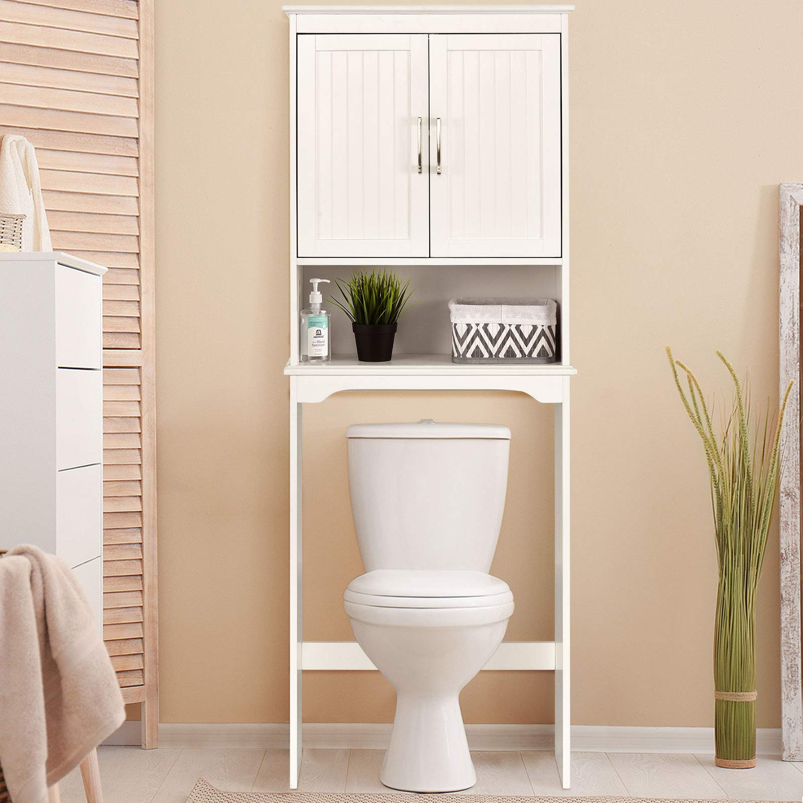 Giantex Over The Toilet Bathroom Space Saver Free Standing Toilet Rack with Adjustable Inner Shelf