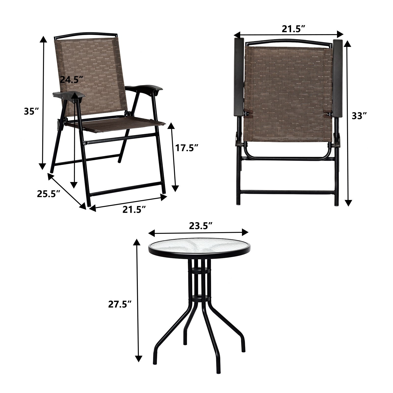 Giantex Patio Dining Set with 2 Patio Folding Chairs (Brown)