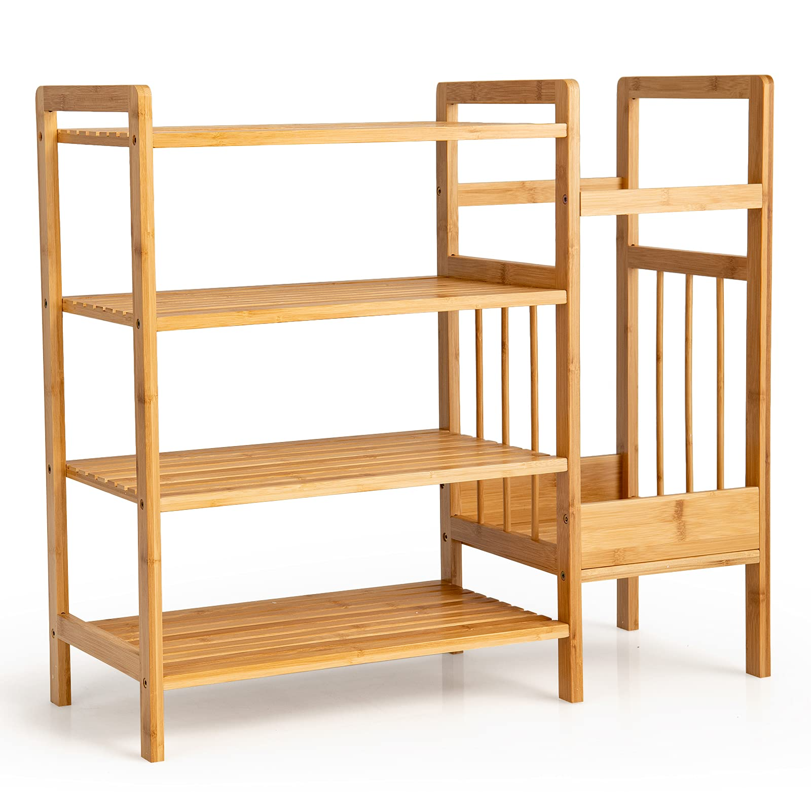 Giantex 4-Tier Bamboo Shoe Rack, Multifunctional Storage Stand, Entryway Organizer w/ Umbrella Holder & Storage Shelves