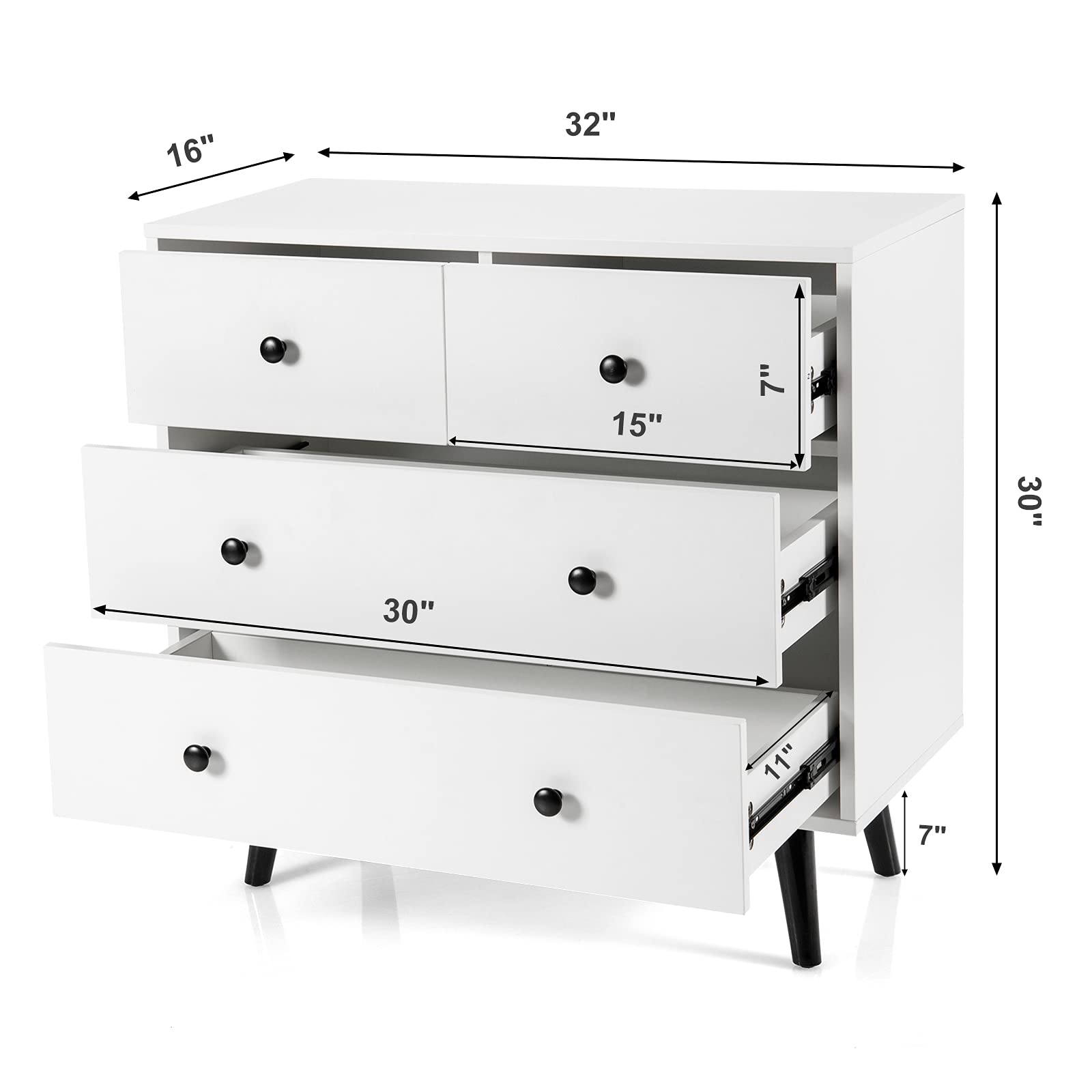 Giantex 4 Drawer Chest Dresser w/Spacious Drawers & Metal Handles