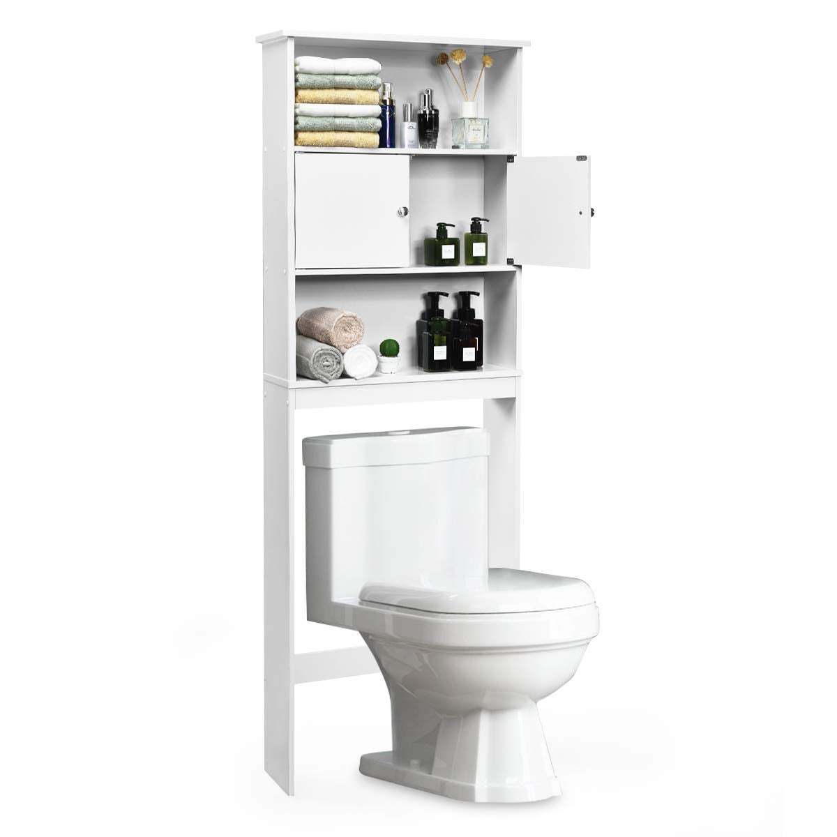 Giantex Over-The-Toilet Space Saver Storage Cabinet with Three Layers & Two Doors