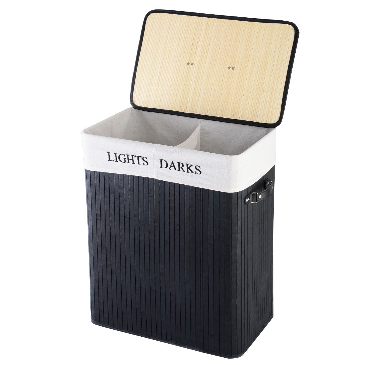 Giantex Double Laundry Hamper Bamboo Foldable Rectangle Hamper with Lid