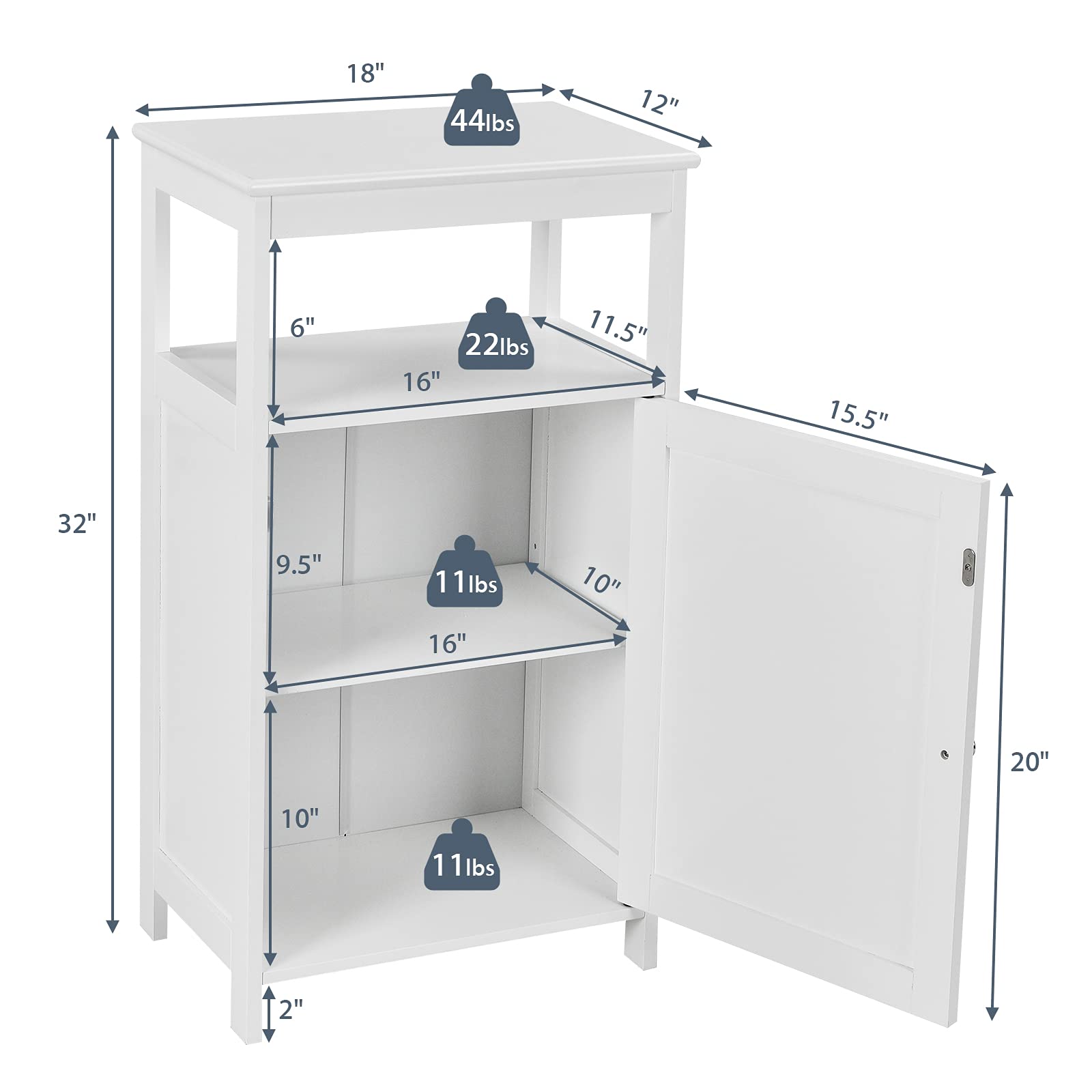 Giantex Bathroom Storage Cabinet, Freestanding Floor Storage Cupboard with Door and Adjustable Shelf