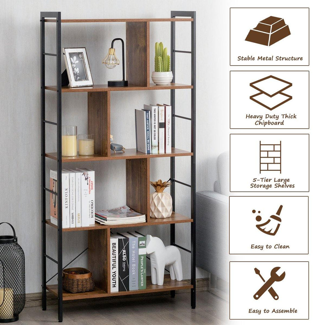 4-Tier Bookshelf, Industrial Style Bookcase with Metal Frame (Rustic Brown) - Giantexus