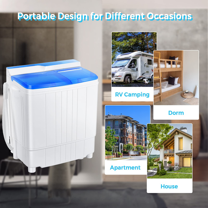 Semi-Automatic Wash and Spin Cycle for Apartment Dorm Camping RV (blue)