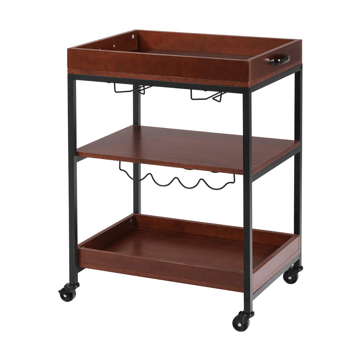 Giantex Kitchen Island Cart Rolling Industrial Style, Rustic Brown