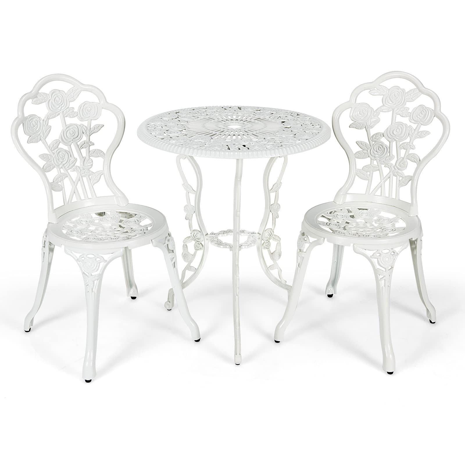 Giantex 3 Piece Bistro Set, Cast Aluminum Porch Furniture, Outdoor Patio Dining Table and Chairs with Umbrella Hole