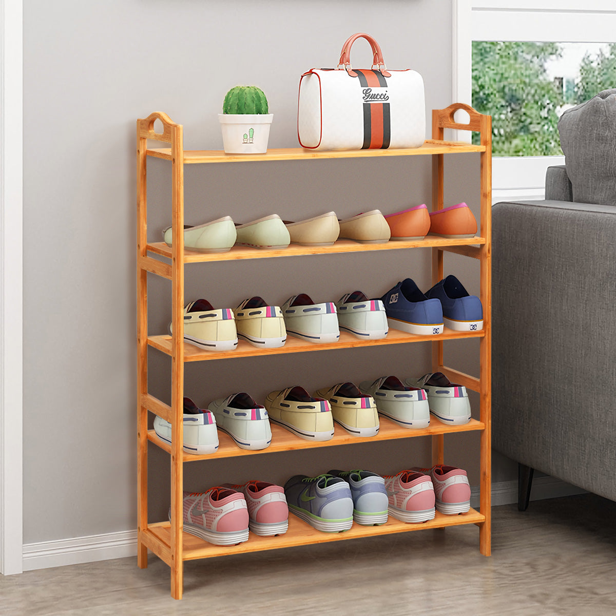 Bamboo Shoe Rack 5 Tier, Freestanding Shoe Rack - Giantexus