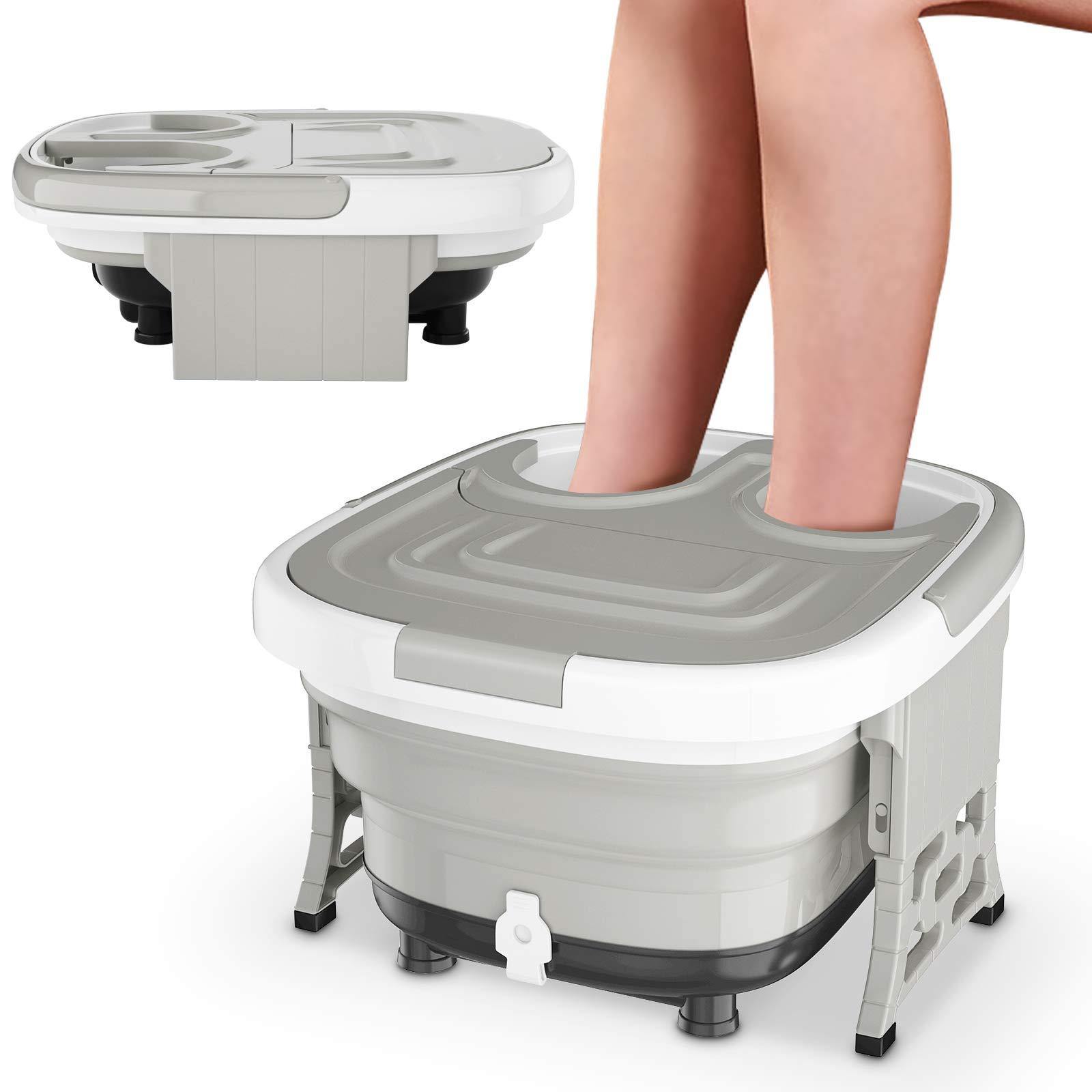 Giantex 6 in 1 Foot Spa Bath Massager Collapsible, Pedicure Tub Bath w/Folding Cover, Feet Salon Tub (Blue/Gray) - Giantexus