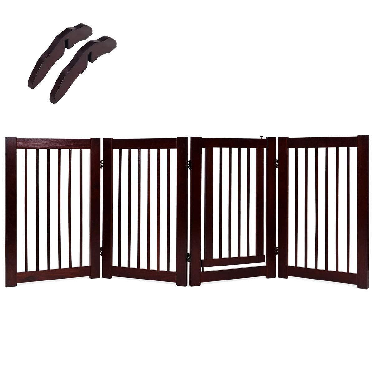 Giantex 30inch Freestanding Wood Dog Gate with Walk Through Door and 2PCS Support Feet