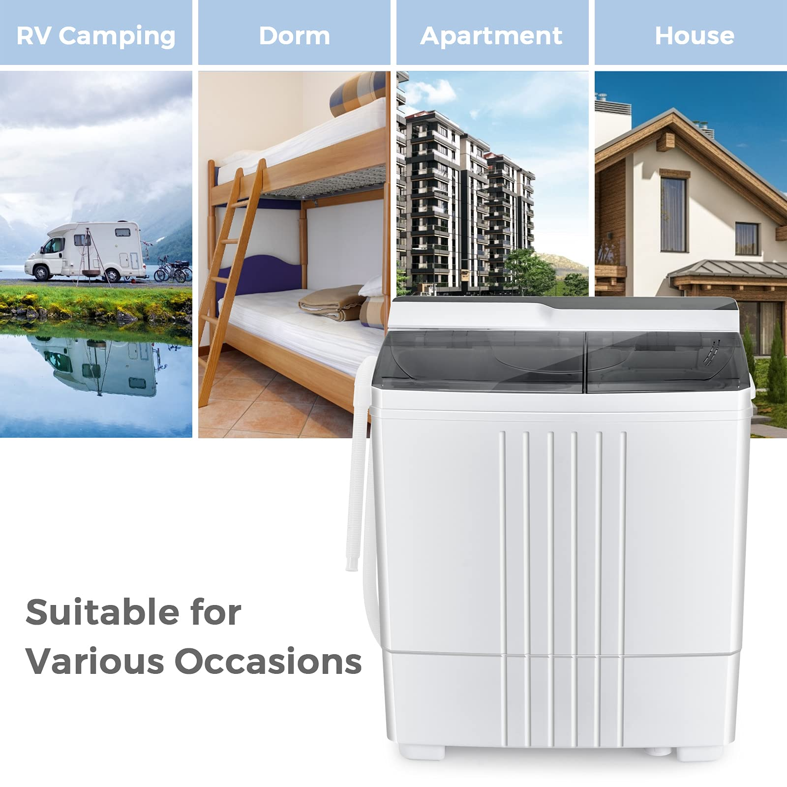 Compact Mini Laundry Washer for Apartment and Home (White & Gray)