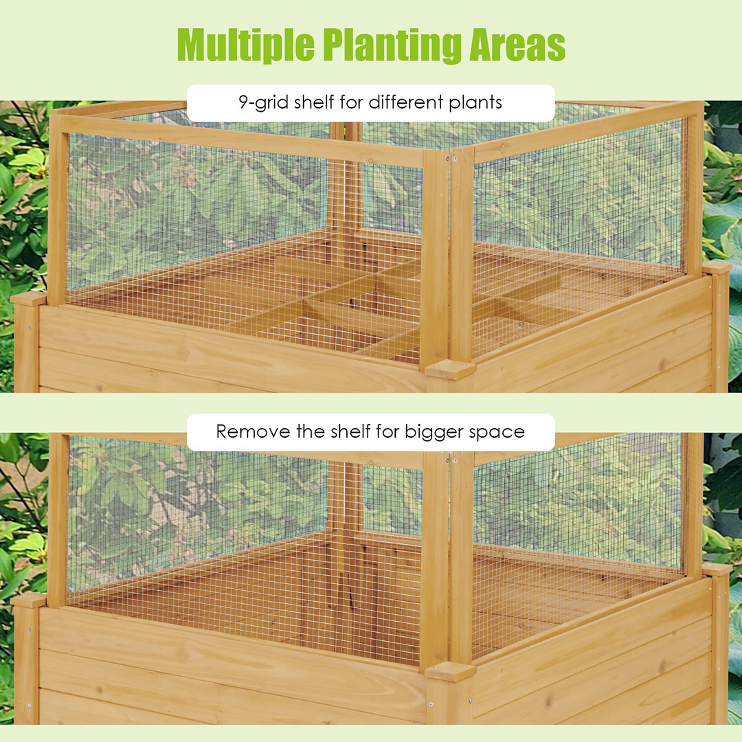 Wood Garden Bed with Critter Guard Fence (42" LX42 WX32.5 H)