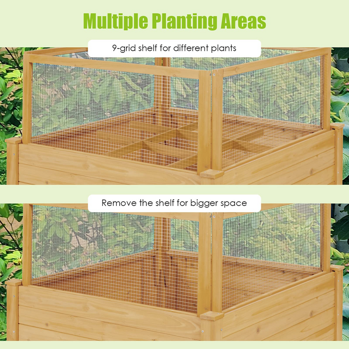 Wood Garden Bed with Critter Guard Fence (42" LX42 WX32.5 H)