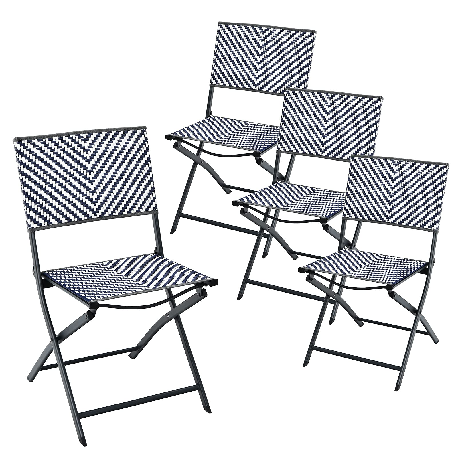 Giantex Set of 4 Patio Folding Chairs, PE Rattan Lawn Chairs