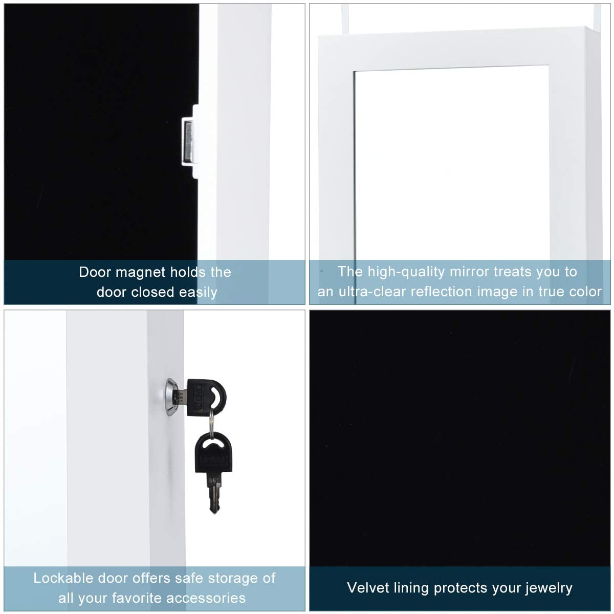 Wall Door Mount Jewelry Armoire Cabinet with 15 LED Lights - Giantex