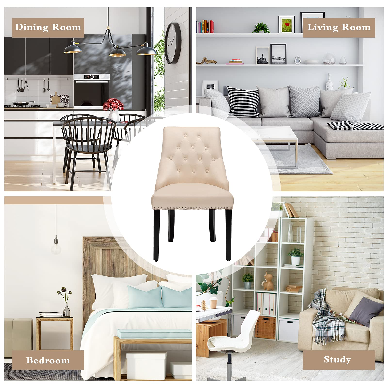 Dining Chairs, Button-Tufted Velvet Side Chair - Giantex