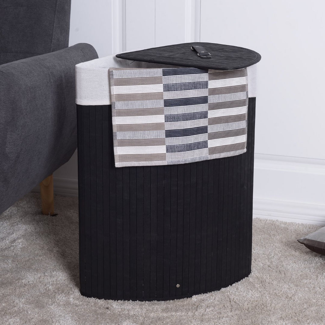 Giantex Corner Laundry Hamper with Lid, Bamboo Laundry Basket with Removable Liner and Handle