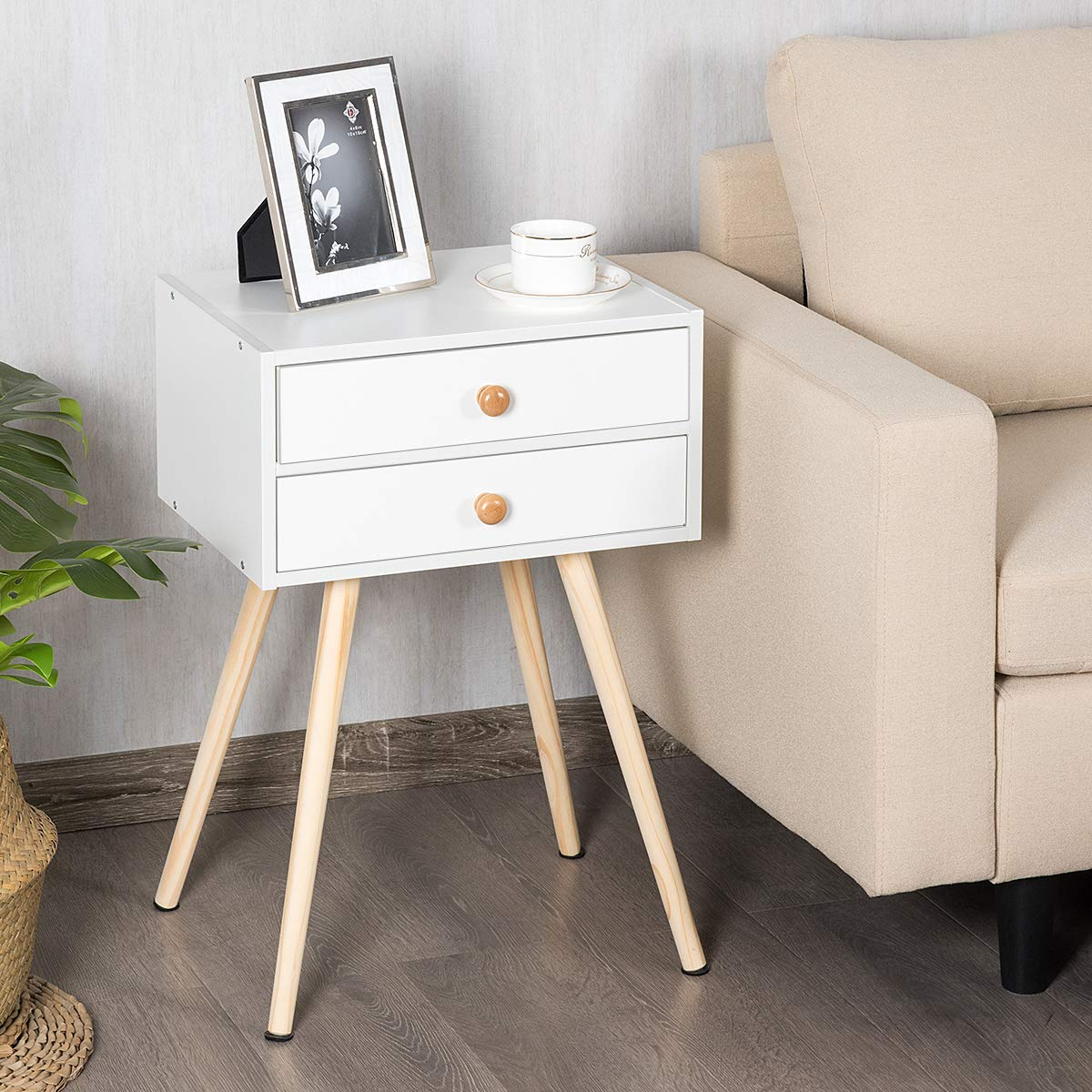 Giantex Nightstand W/2 Drawers for Bedroom