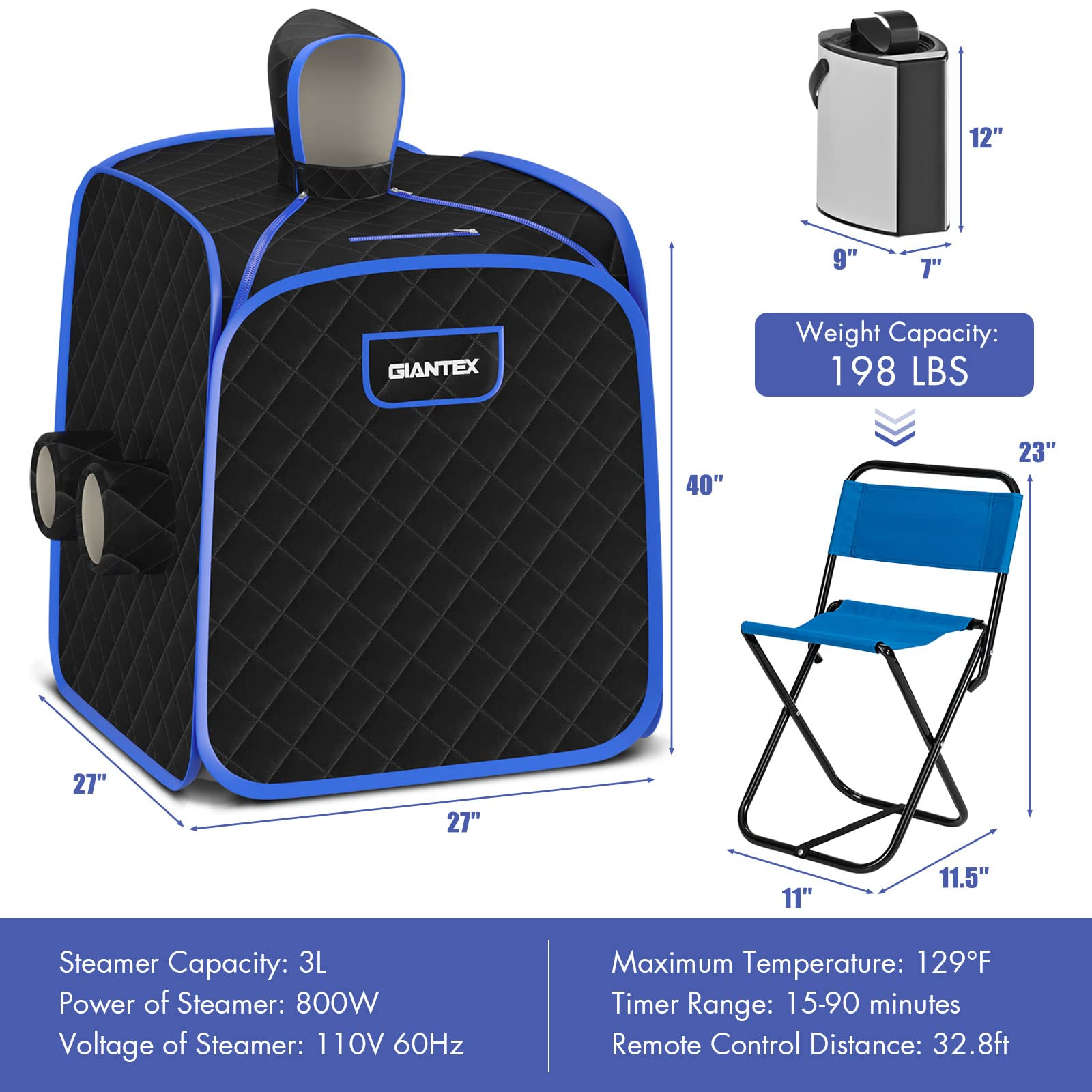 Giantex Portable Folding Sauna, 1 or 2 Person Steam Spa with Remote Control