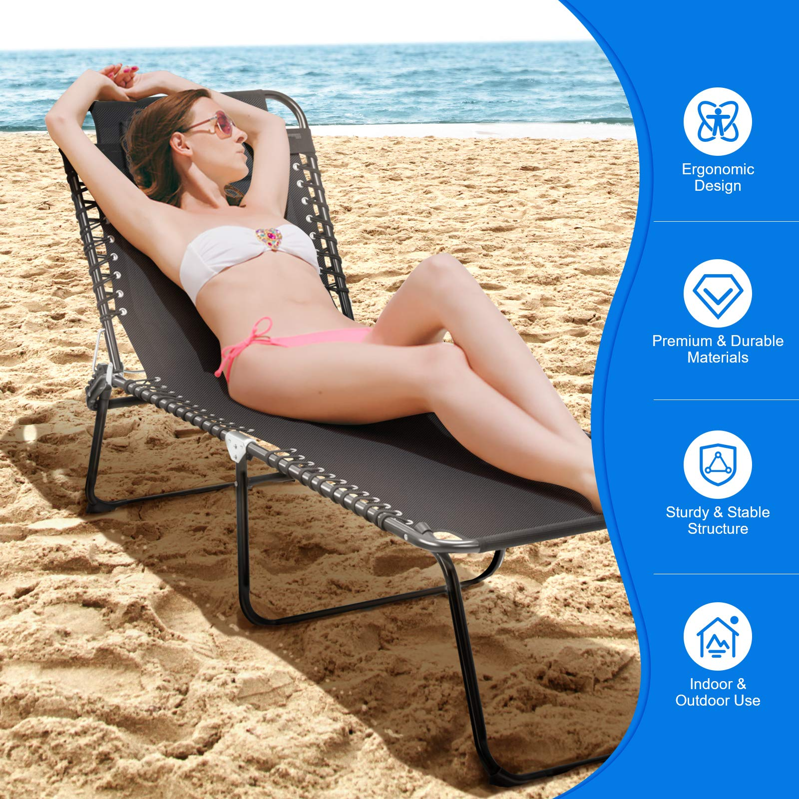 Giantex Outdoor Chaise Lounge Adjustable Sunbathing Seat W/Pillow (2, Black)