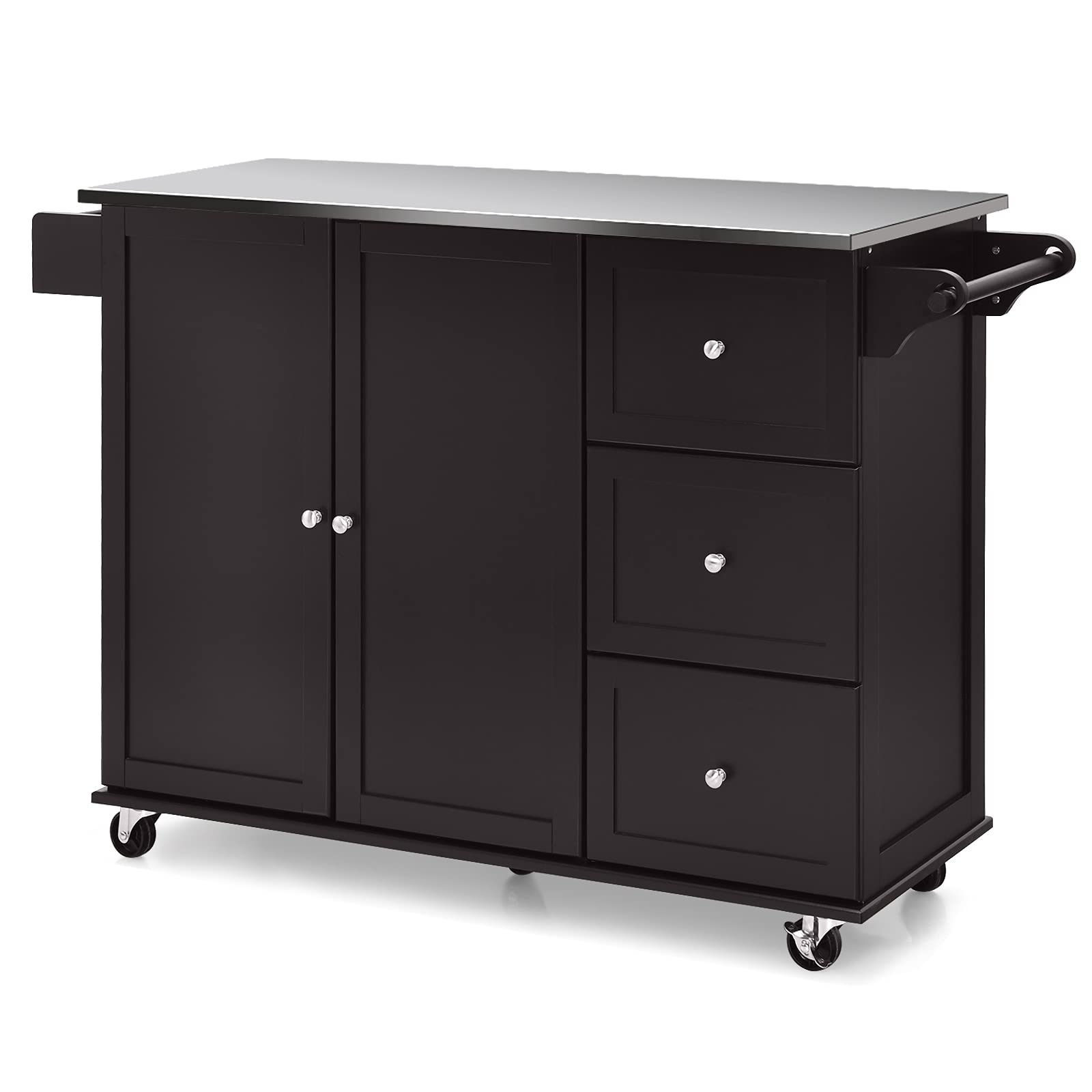 Giantex Kitchen Island with Stainless Steel Countertop, Dark Brown