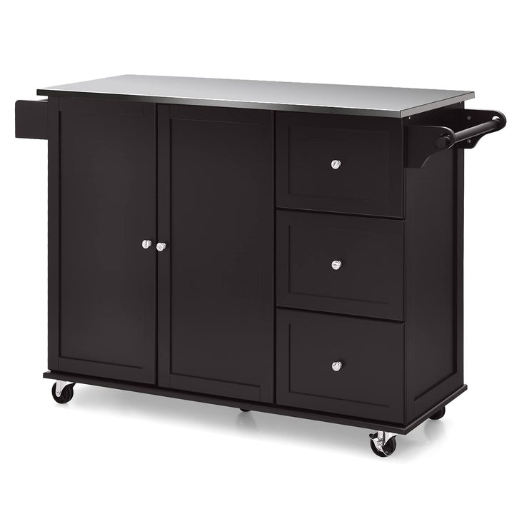 Giantex Kitchen Island with Stainless Steel Countertop, Dark Brown