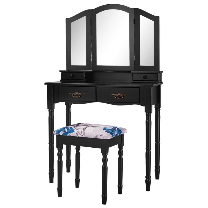 Giantex Modern Bedroom Bathroom Makeup Vanity Desk with Cushioned Stool for Girls Women