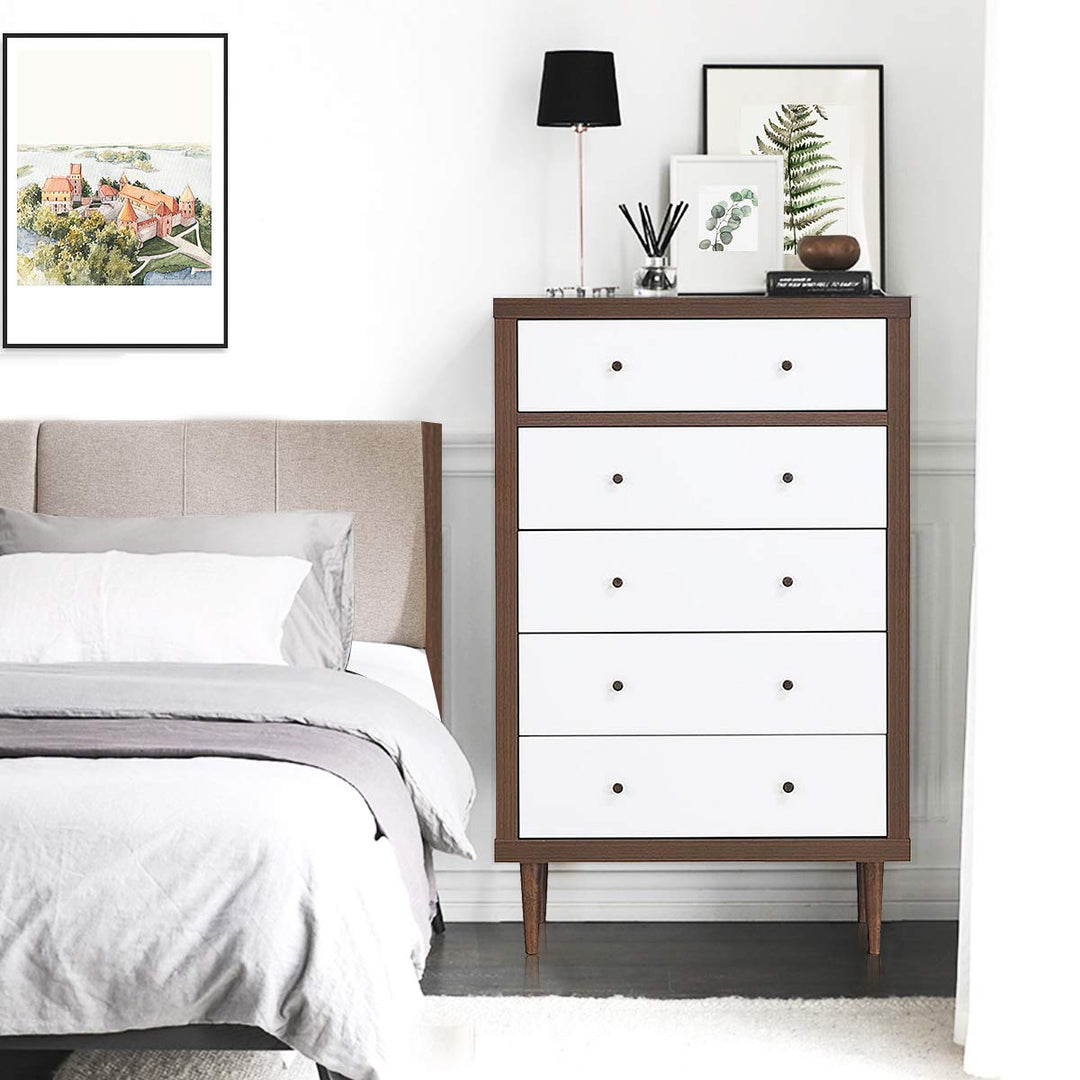 Giantex Drawer Dresser Wooden Chest W/Drawers, Sliding Rail and Stable Frame Antique-Style Free-Standing Chest for The Bedroom