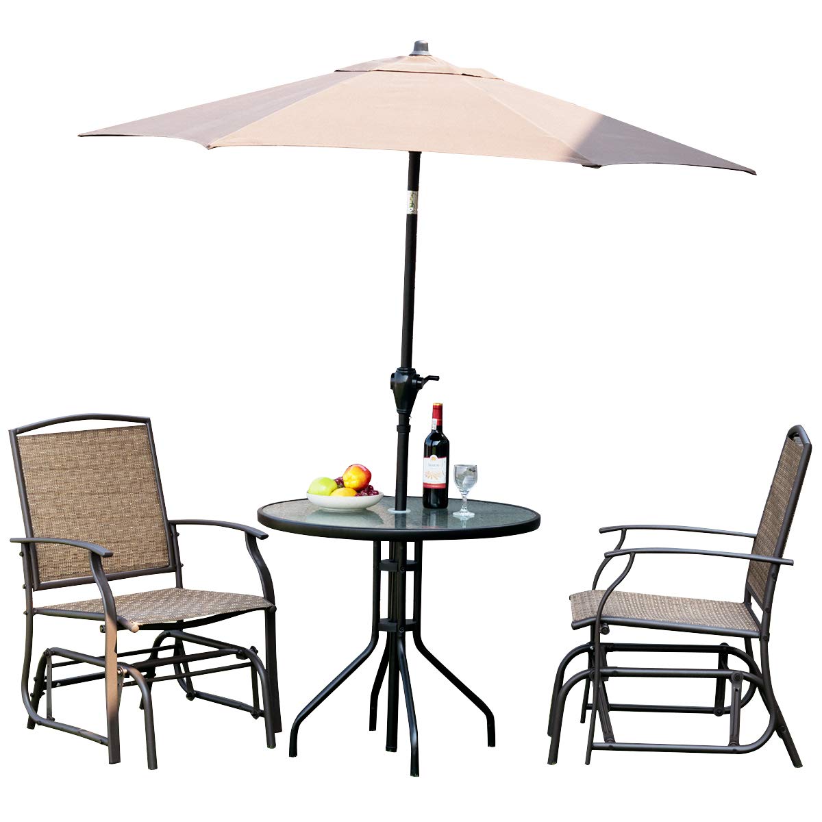 Giantex 3PCS Patio Swing Glider Set with One Glass Table W/Umbrella Hole & Two Rocking Chairs 3 -Piece