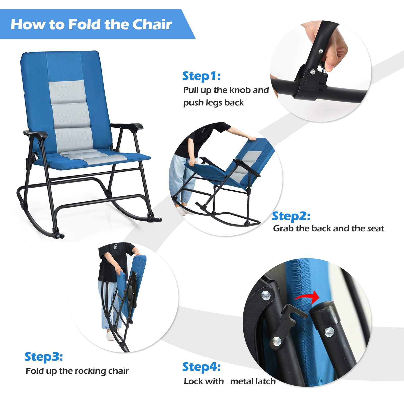 Giantex Camping Rocking Chair Fold-able Oversized with Padded Armrest and Seat