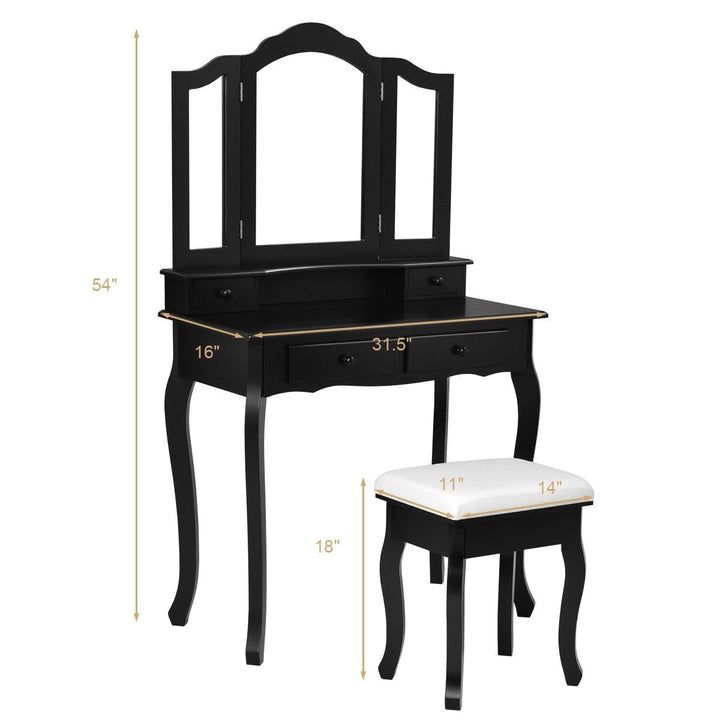 Vanity Table Set with Tri-Folding Mirror and 4 Drawers - Giantexus