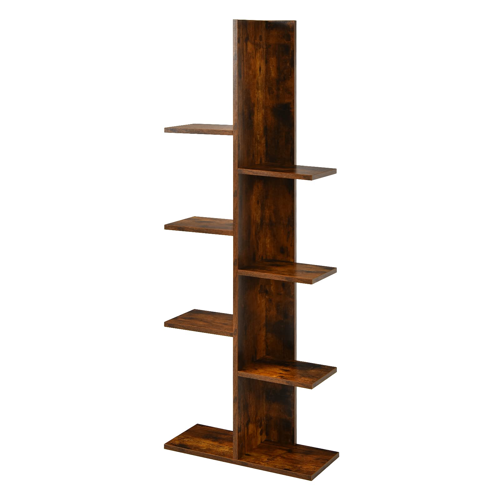 Giantex Wood Bookshelf, 7-Tier Tall Freestanding Tree Bookshelf with Anti-toppling