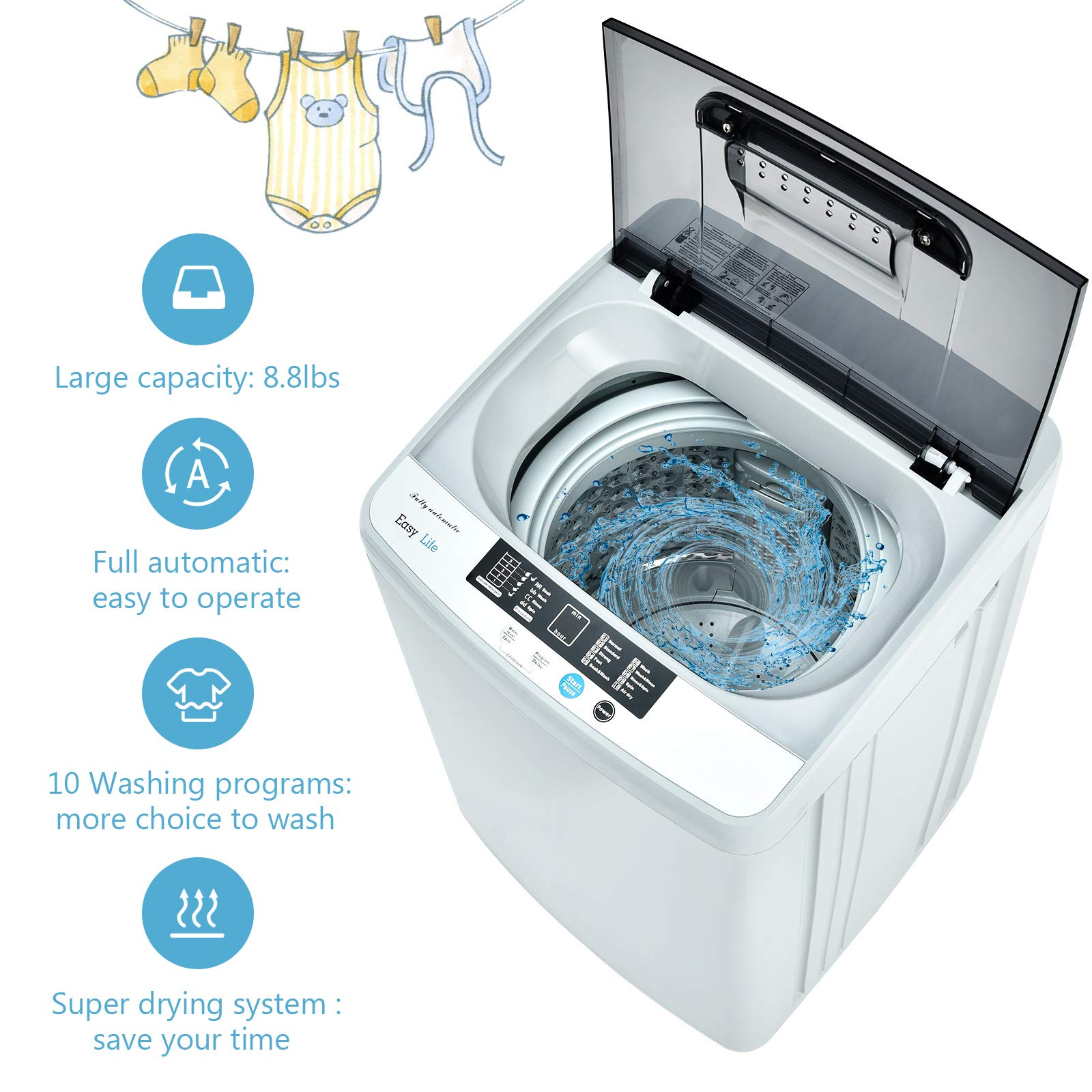 Giantex Full Automatic Washing Machine, 7.7lbs Portable Washer w/Heating  Functions, Compact Laundry Washer for Apt/Dorm/RV