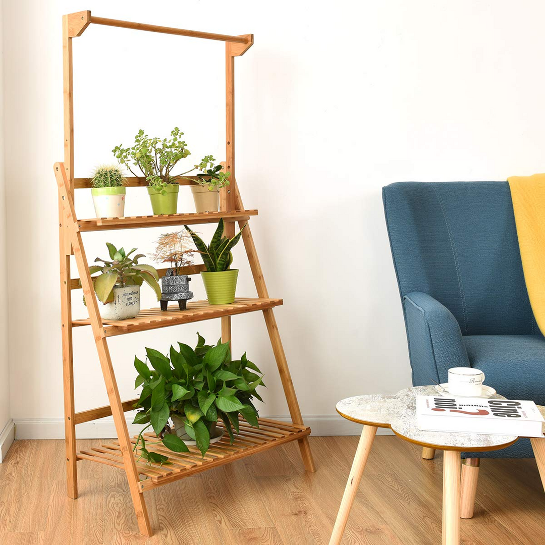 shelves for hanging plants Giantex 3-Tier Hanging Plant Stand Storage Shelf, Folding Flower Pot Organizer Display Storage Rack