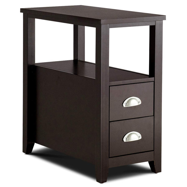 Giantex End Table Wooden W/ 2 Drawers and Shelf Space-Saving Rectangular Bedside Table
