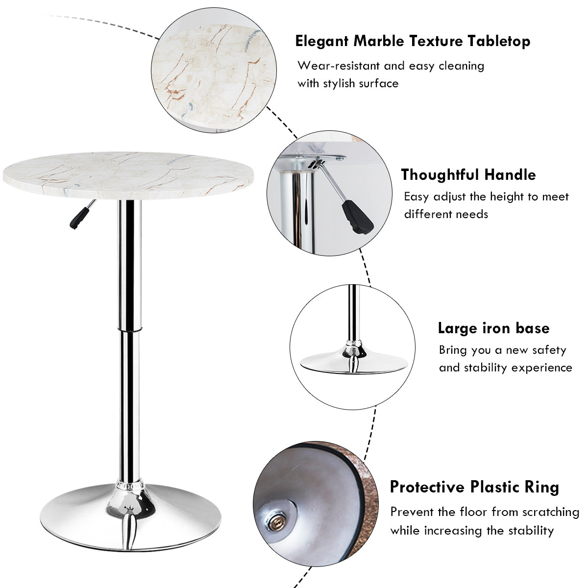 Round Pub Table Height Adjustable, 360 Swivel Cocktail Pub Table