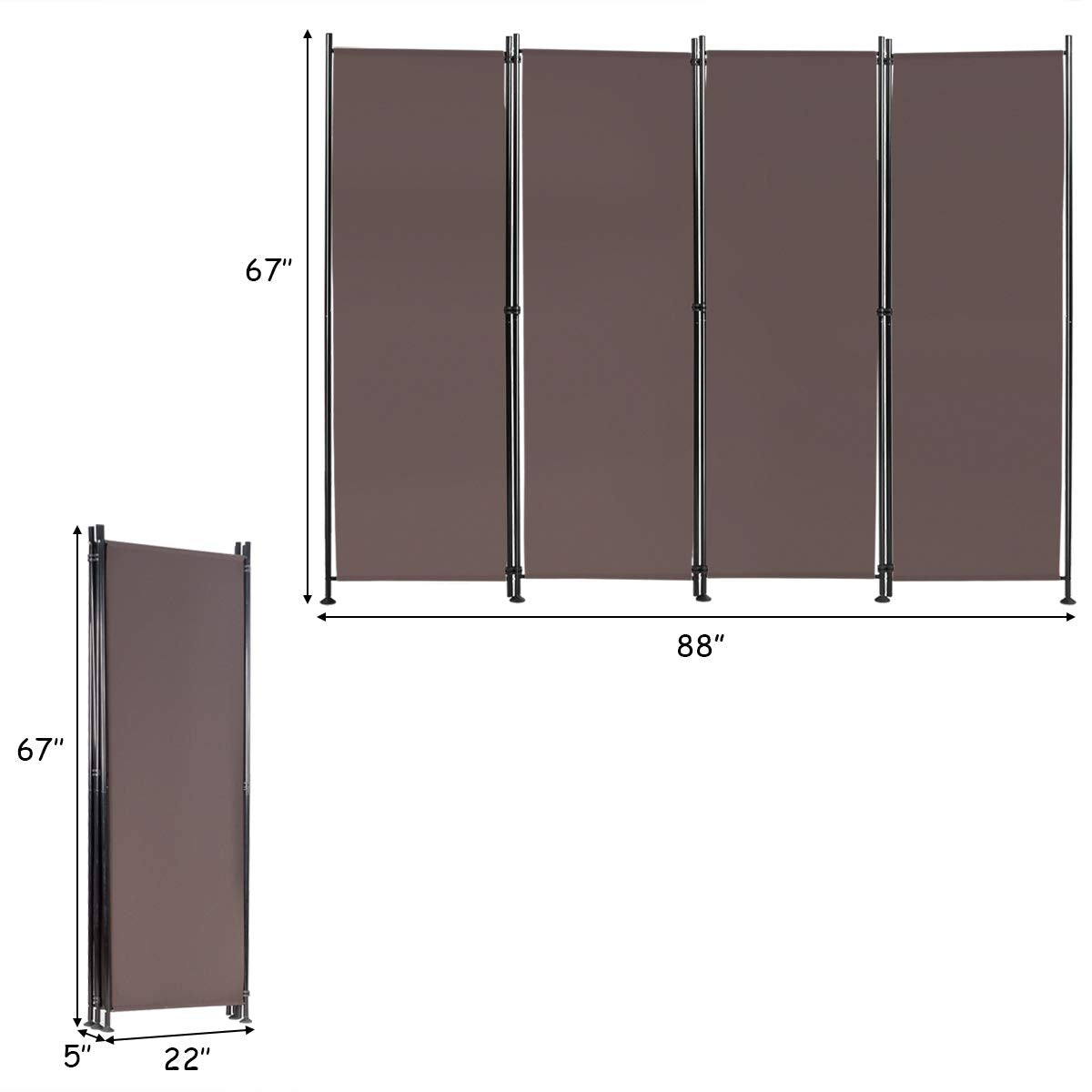 Giantex 4 Panel Room Divider, 5.6 Ft Folding Privacy Screen with Adjustable Foot Pads (Coffee) - Giantexus