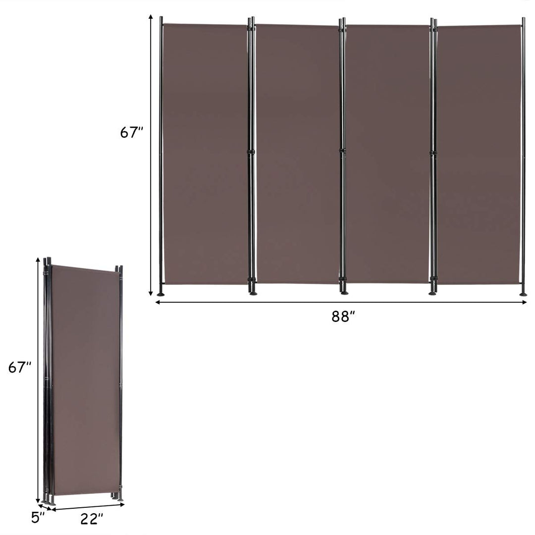 Giantex 4 Panel Room Divider, 5.6 Ft Folding Privacy Screen with Adjustable Foot Pads (Coffee) - Giantexus