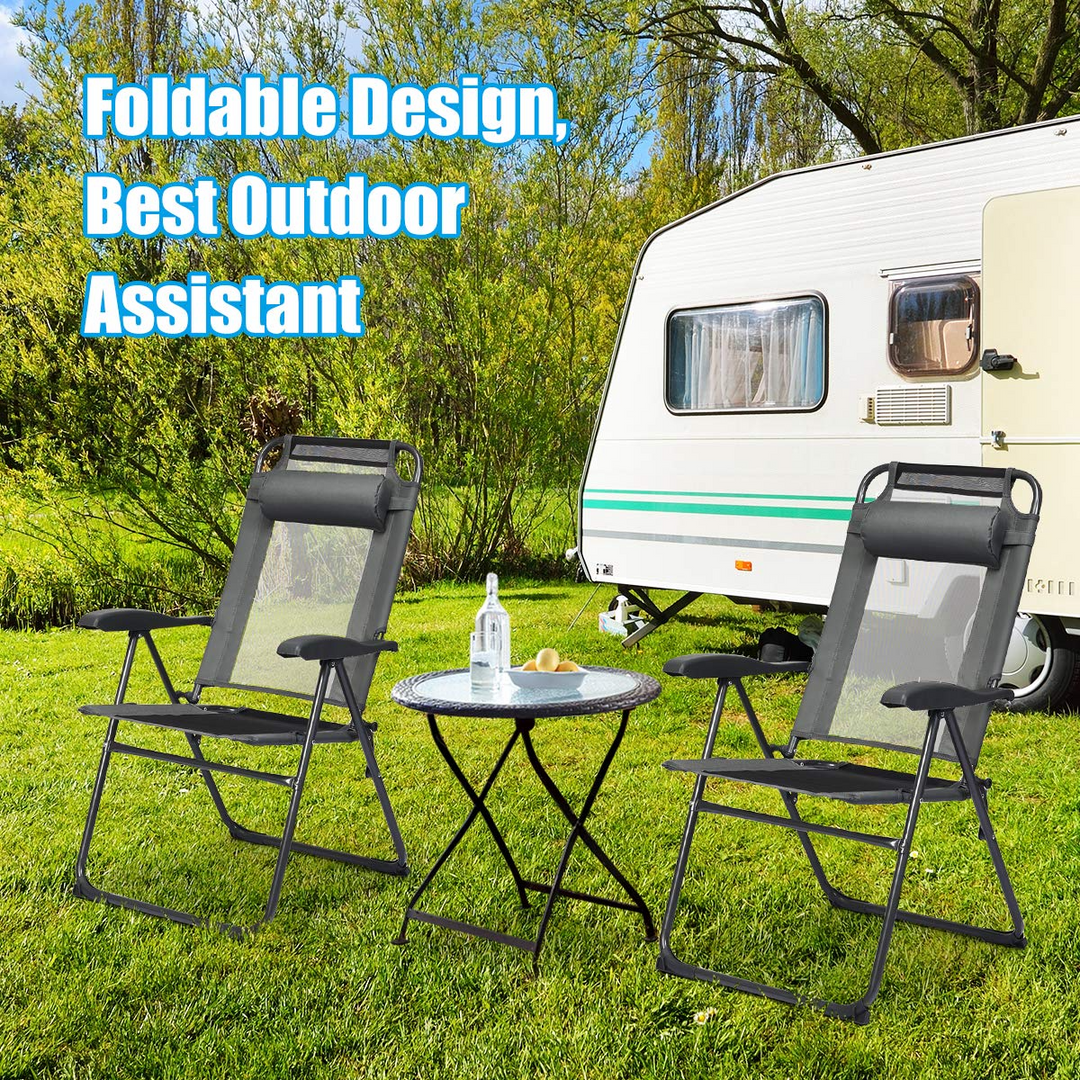 Giantex Set of 2 Patio Dining Chairs, Folding Lounge Chairs with 7 Level Adjustable Backrest
