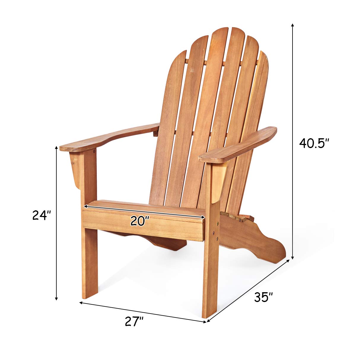 Giantex Adirondack Chairs and Table Set 3PCS Wooden W/Two Lounger Chairs and One Side Table for Yard, Patio, Garden, Poolside and Balcony