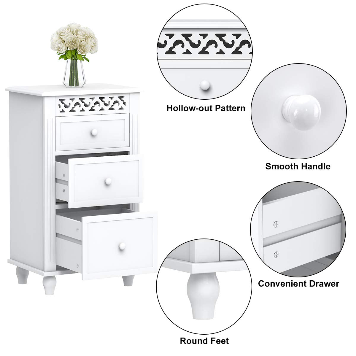 Giantex Storage Floor Cabinet W/ 3 Drawers Wood Bathroom Cupboard Organizer