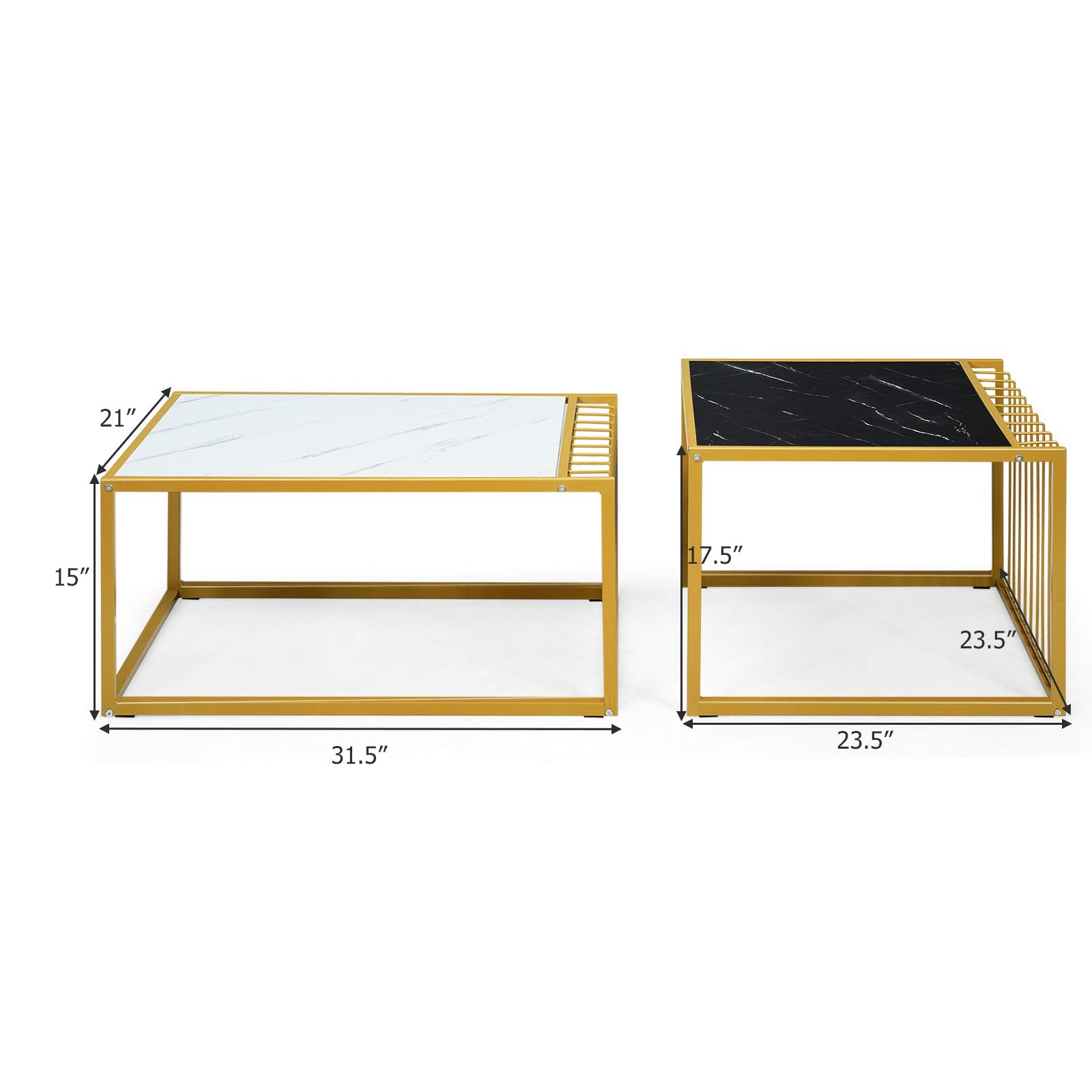 Giantex Nesting Table Set of 2 Modern Stackable 31.5" Side Table W/Waterproof Faux Marble Tabletop and Sturdy Metal Structure
