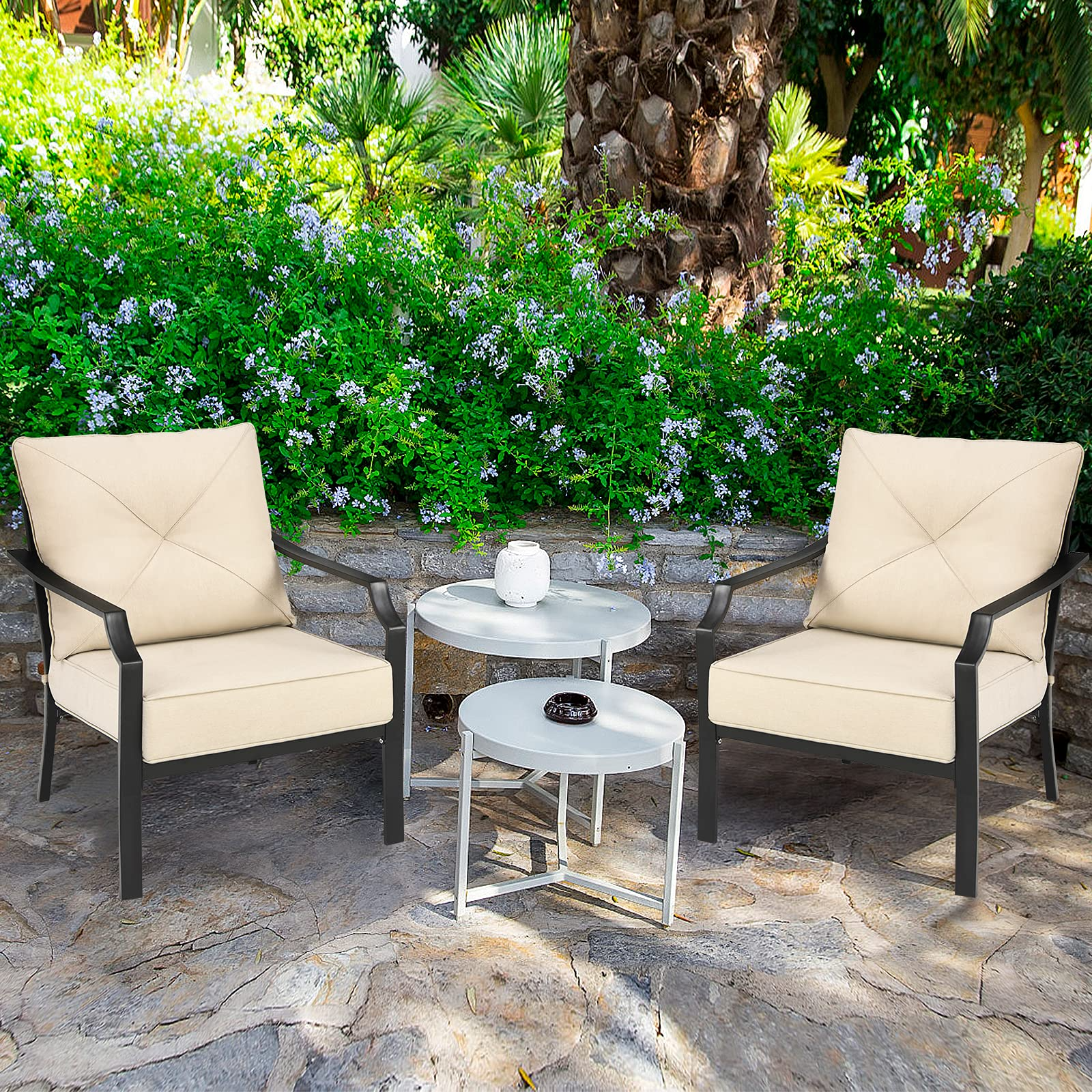 Giantex Bistro Dining Chairs Iron-Frame Lawn Chairs for Porch Backyard Garden Balcony