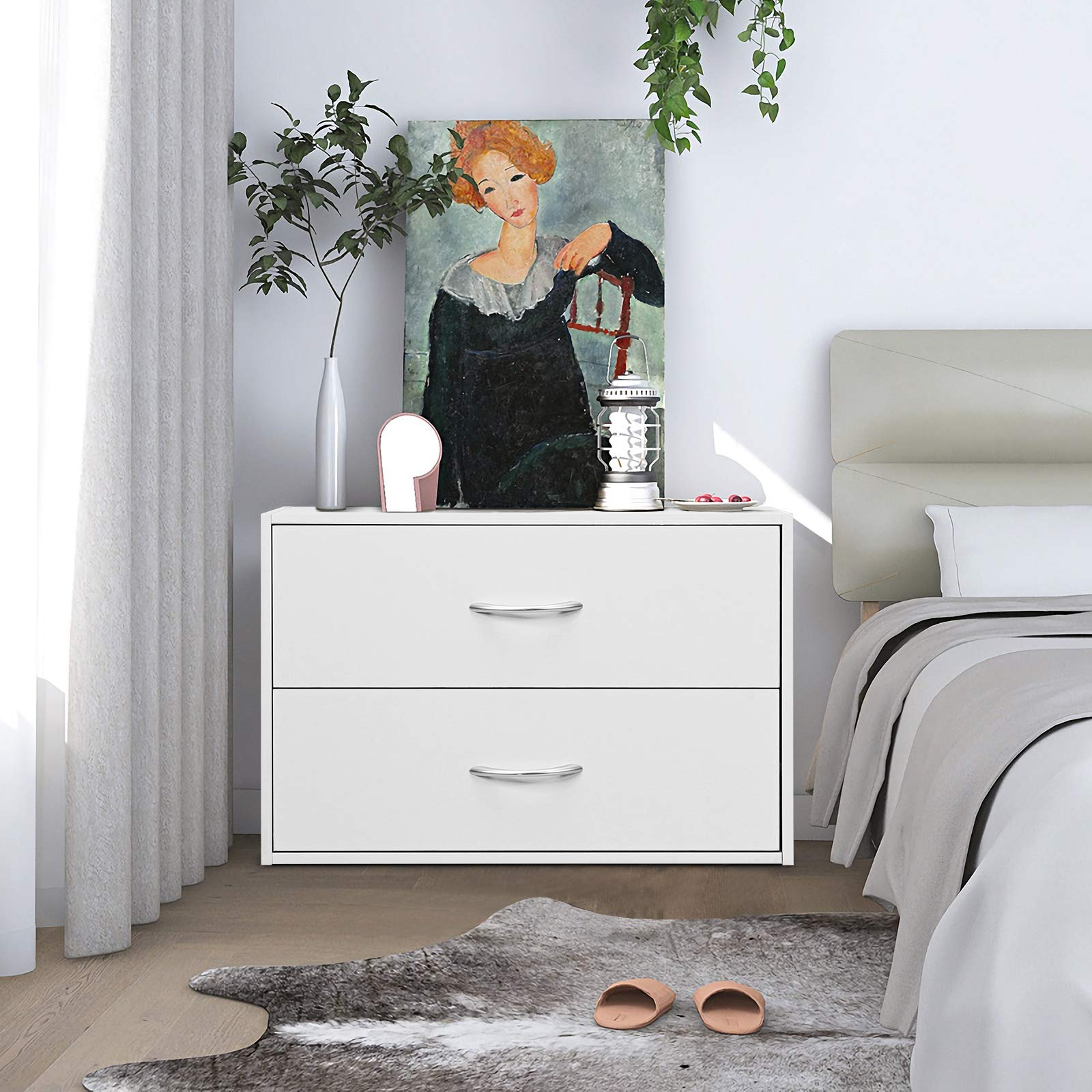 Giantex Dressers Stackable 2 Drawer Horiztonal Organizer W/Handles Dresser Tower, White