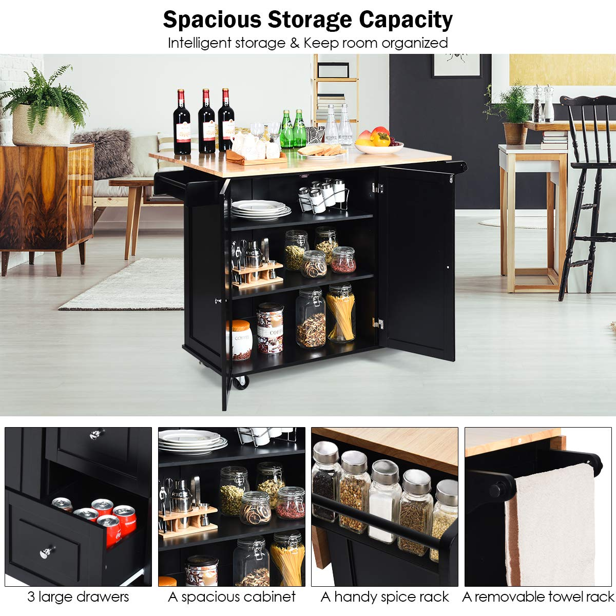 Giantex Kitchen Island Cart with Drop-Leaf Tabletop