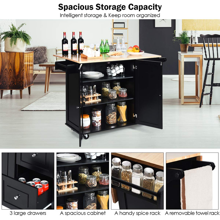 Giantex Kitchen Island Cart with Drop-Leaf Tabletop