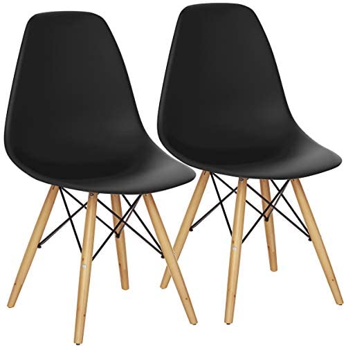 Giantex Shell Lounge Plastic Side Chair Kitchen, Dining Room, Living Room, Set of 2, Black
