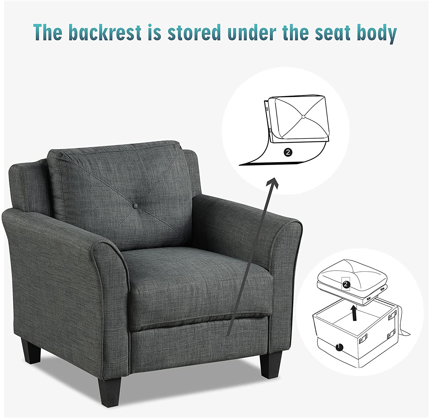 Giantex Leisure Arm Chair with Button Tufting Back Cushion