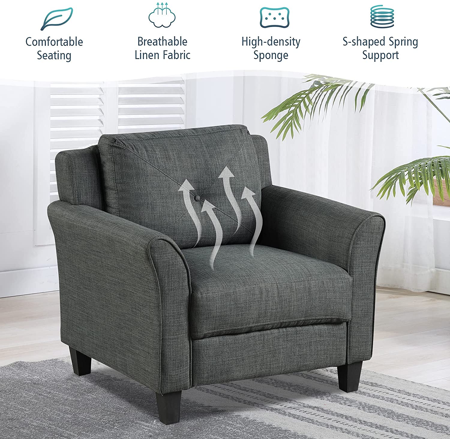 Giantex Leisure Arm Chair with Button Tufting Back Cushion
