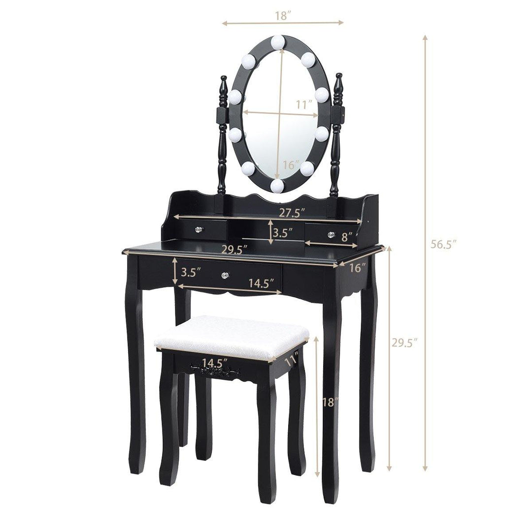 CHARMAID | Vanity Set with Lighted Oval Mirror, Makeup Dressing Table with 10 LED Dimmable Bulbs and 3 Drawers - Giantexus